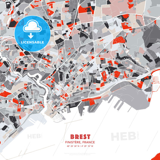 Brest, Finistère, France, modern map - HEBSTREITS Sketches