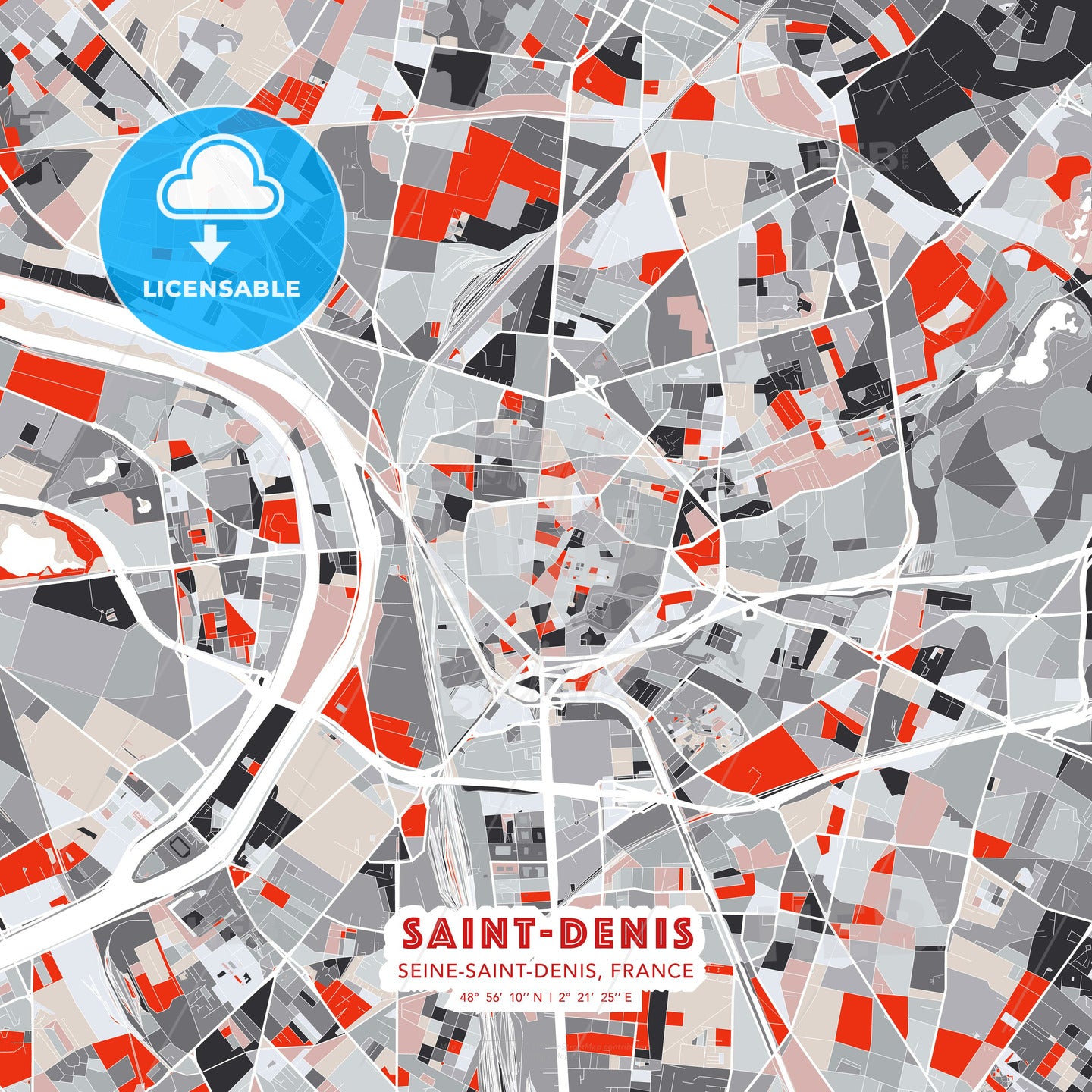 Saint-Denis, Seine-Saint-Denis, France, modern map - HEBSTREITS Sketches