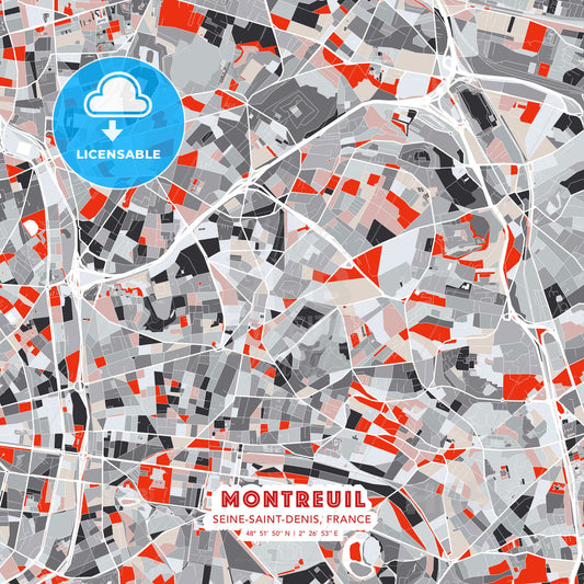 Montreuil, Seine-Saint-Denis, France, modern map - HEBSTREITS Sketches