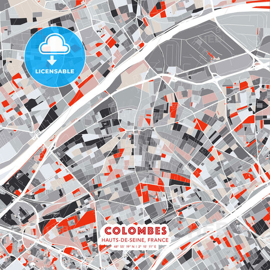Colombes, Hauts-de-Seine, France, modern map - HEBSTREITS Sketches