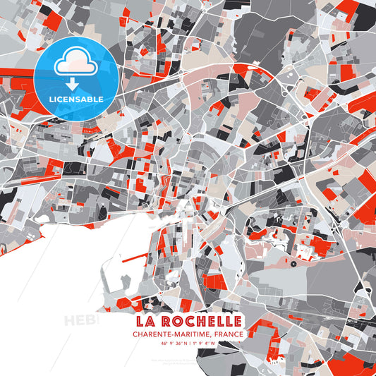 La Rochelle, Charente-Maritime, France, modern map - HEBSTREITS Sketches