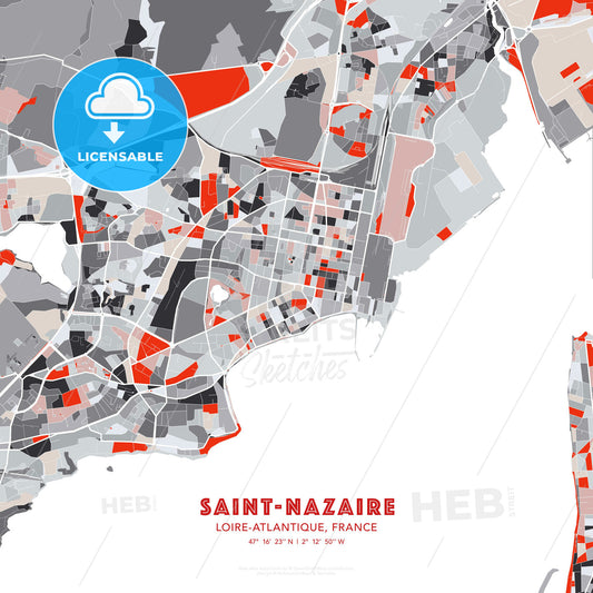 Saint-Nazaire, Loire-Atlantique, France, modern map - HEBSTREITS Sketches