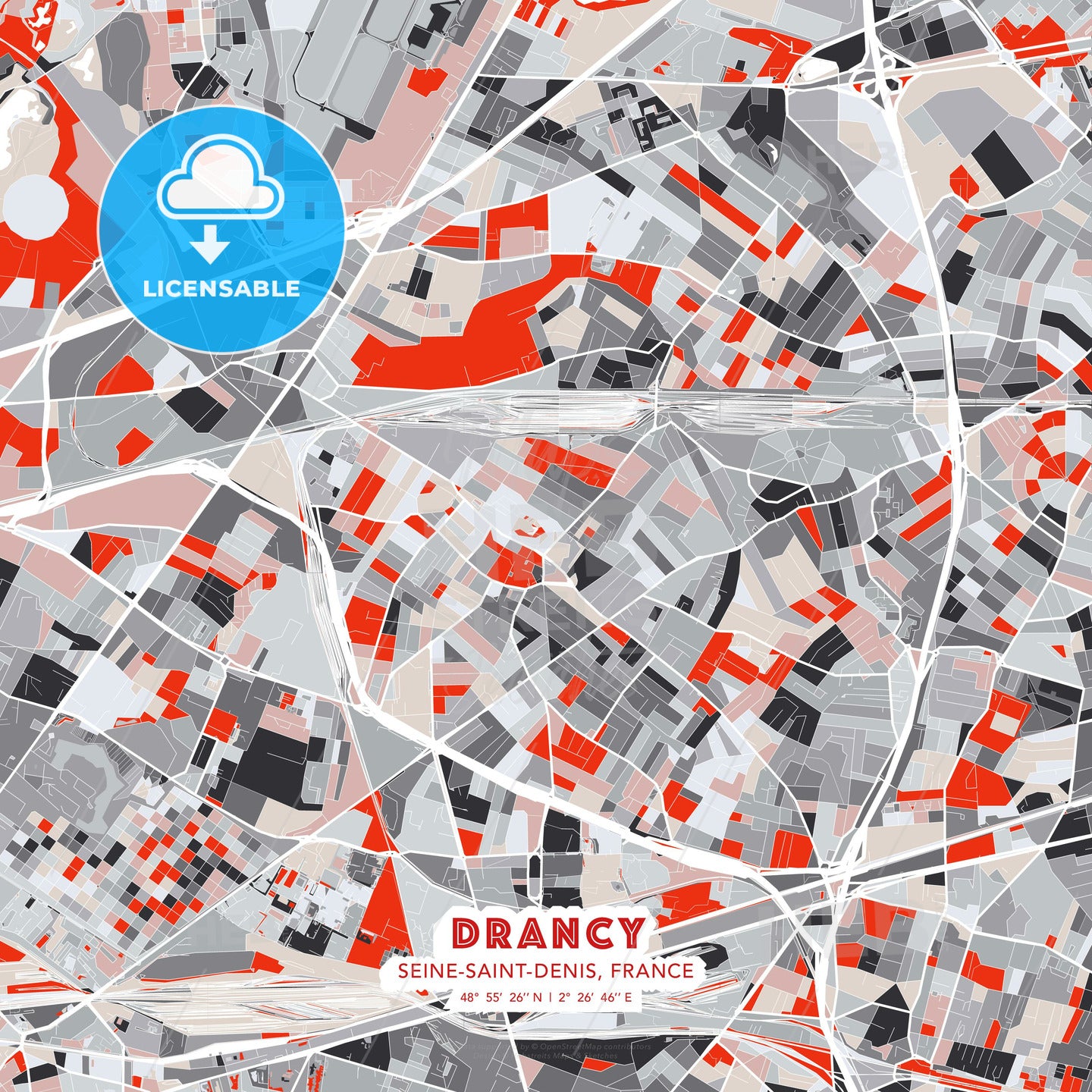 Drancy, Seine-Saint-Denis, France, modern map - HEBSTREITS Sketches