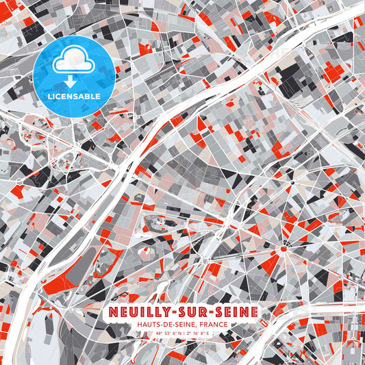 Neuilly-sur-Seine, Hauts-de-Seine, France, modern map - HEBSTREITS Sketches