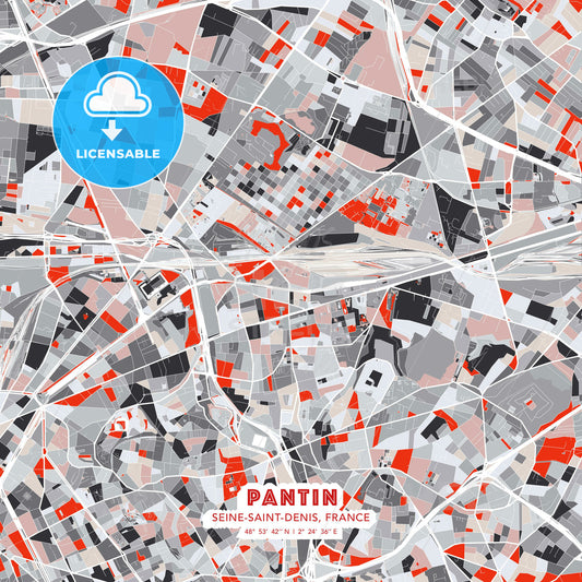 Pantin, Seine-Saint-Denis, France, modern map - HEBSTREITS Sketches