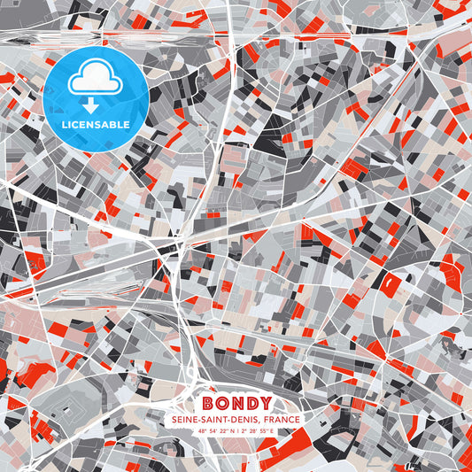 Bondy, Seine-Saint-Denis, France, modern map - HEBSTREITS Sketches