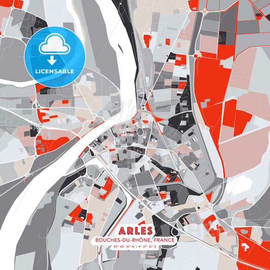 Arles, Bouches-du-Rhône, France, modern map - HEBSTREITS Sketches