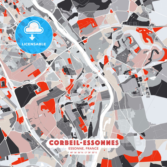 Corbeil-Essonnes, Essonne, France, modern map - HEBSTREITS Sketches