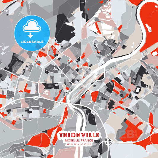 Thionville, Moselle, France, modern map - HEBSTREITS Sketches