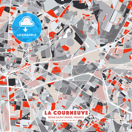 La Courneuve, Seine-Saint-Denis, France, modern map - HEBSTREITS Sketches
