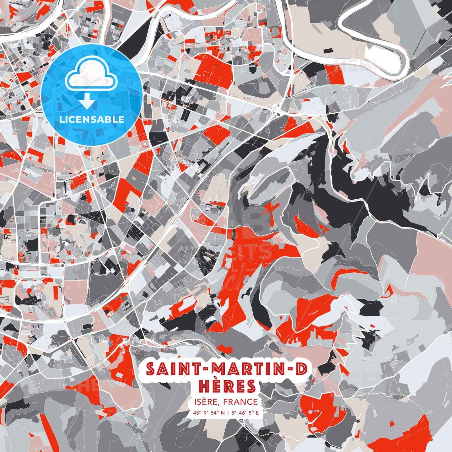 Saint-Martin-d Hères, Isère, France, modern map - HEBSTREITS Sketches