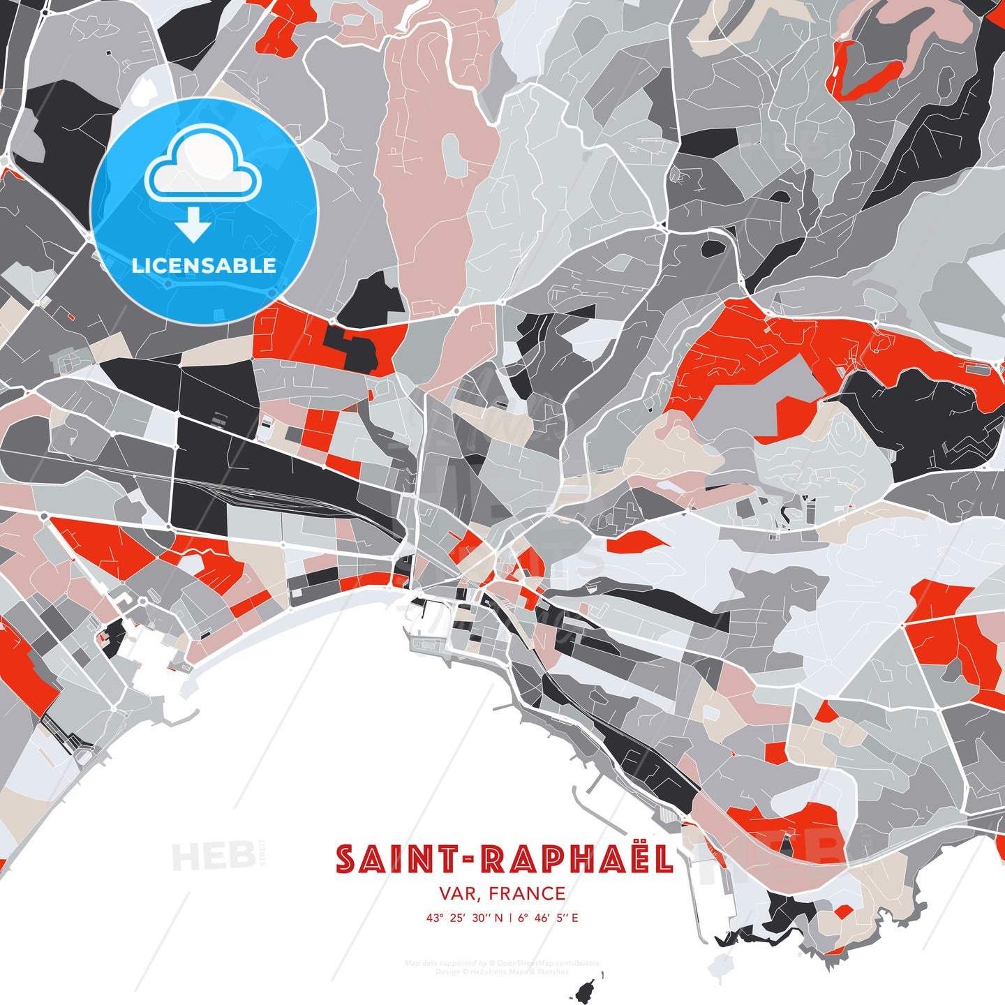 Saint-Raphaël, Var, France, modern map - HEBSTREITS Sketches