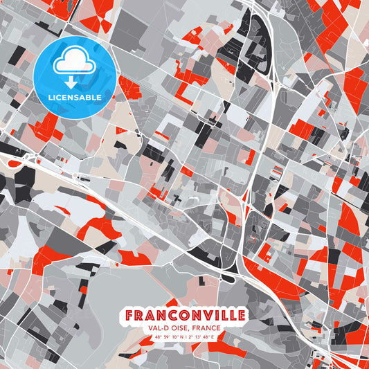 Franconville, Val-d Oise, France, modern map - HEBSTREITS Sketches