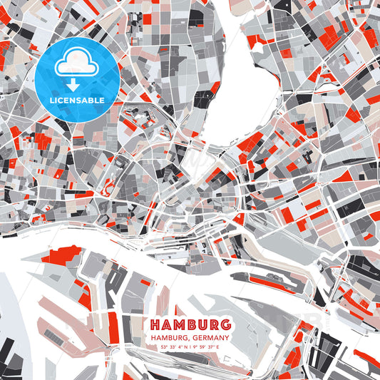 Hamburg, Hamburg, Germany, modern map - HEBSTREITS Sketches