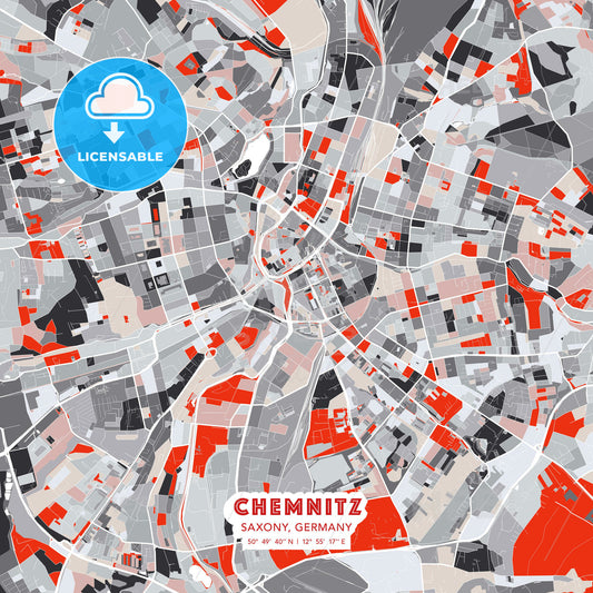 Chemnitz, Saxony, Germany, modern map - HEBSTREITS Sketches