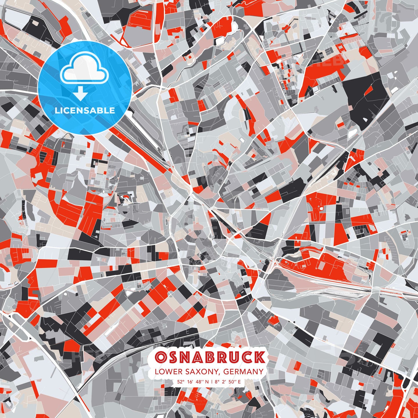 Osnabruck, Lower Saxony, Germany - modern street map poster template ...