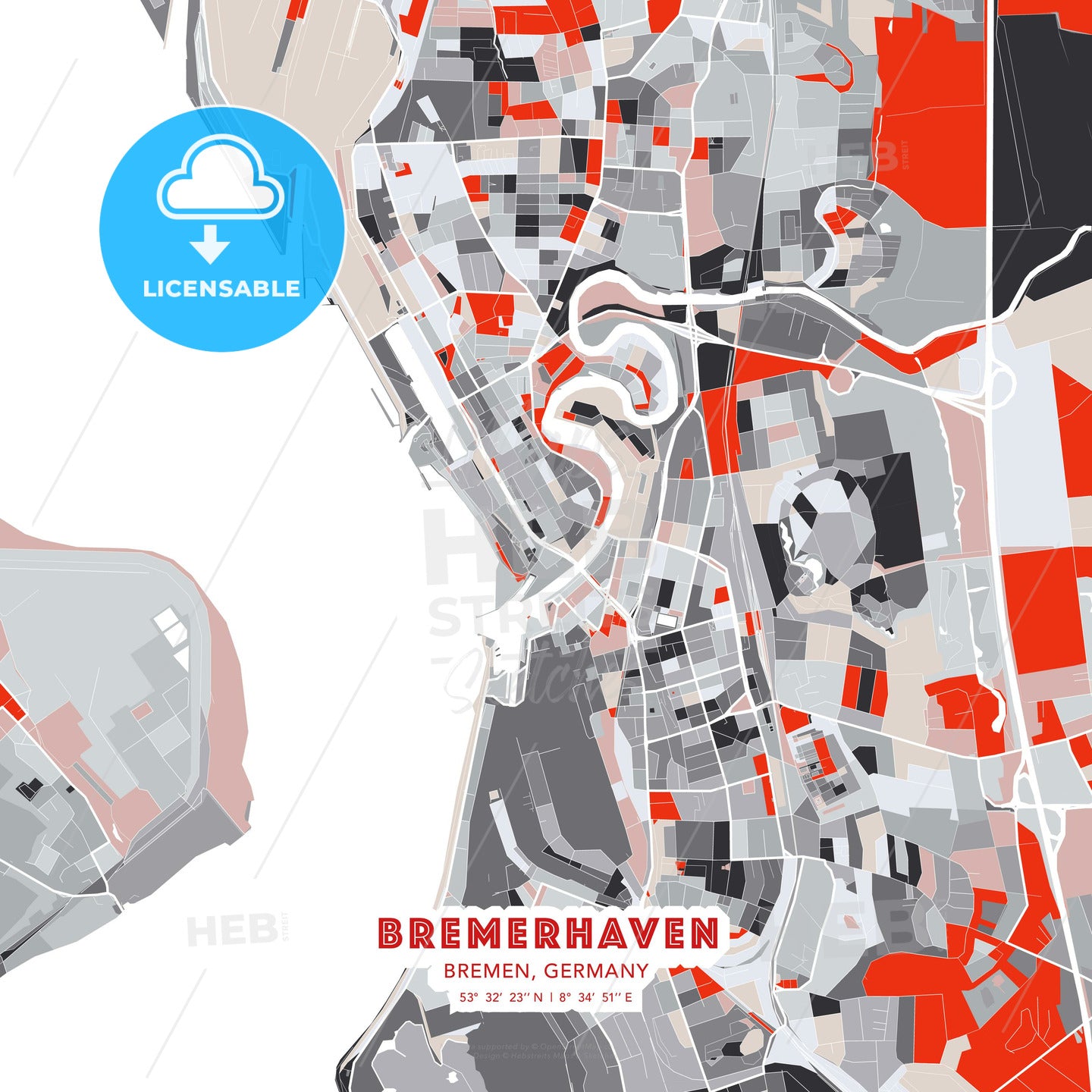 Bremerhaven, Bremen, Germany, modern map - HEBSTREITS Sketches