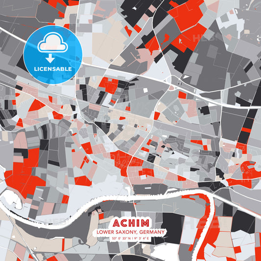 Achim, Lower Saxony, Germany, modern map - HEBSTREITS Sketches