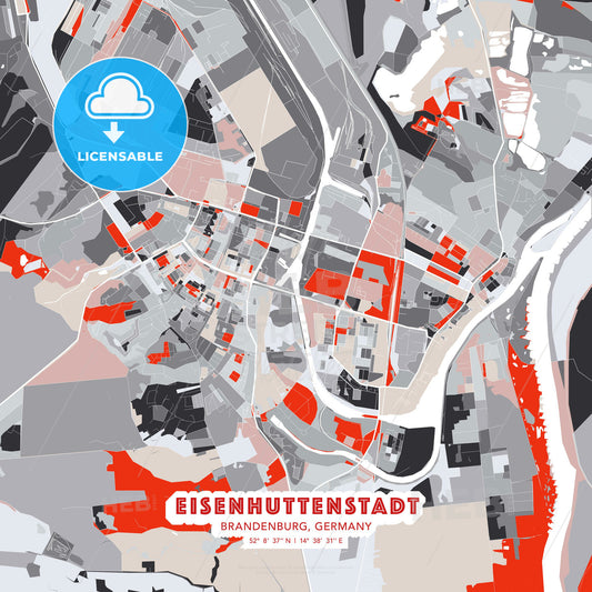 Eisenhuttenstadt, Brandenburg, Germany, modern map - HEBSTREITS Sketches