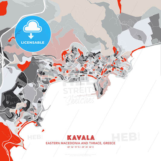 Kavala, Eastern Macedonia and Thrace, Greece, modern map - HEBSTREITS Sketches