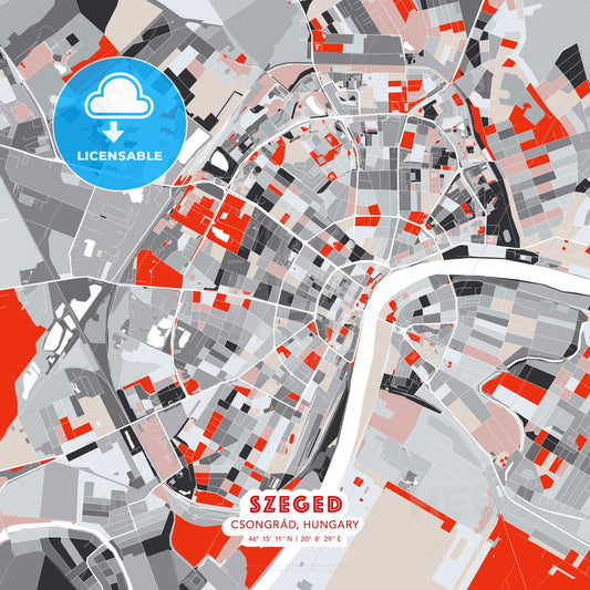 Szeged, Csongrád, Hungary, modern map - HEBSTREITS Sketches