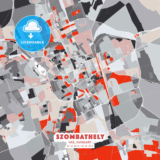 Szombathely, Vas, Hungary, modern map - HEBSTREITS Sketches