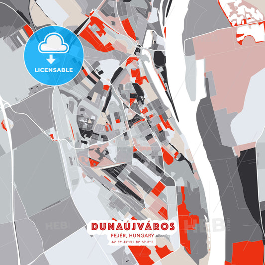 Dunaújváros, Fejér, Hungary, modern map - HEBSTREITS Sketches