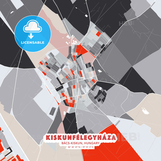Kiskunfélegyháza, Bács-Kiskun, Hungary, modern map - HEBSTREITS Sketches