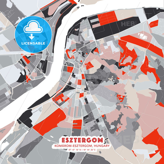 Esztergom, Komárom-Esztergom, Hungary, modern map - HEBSTREITS Sketches