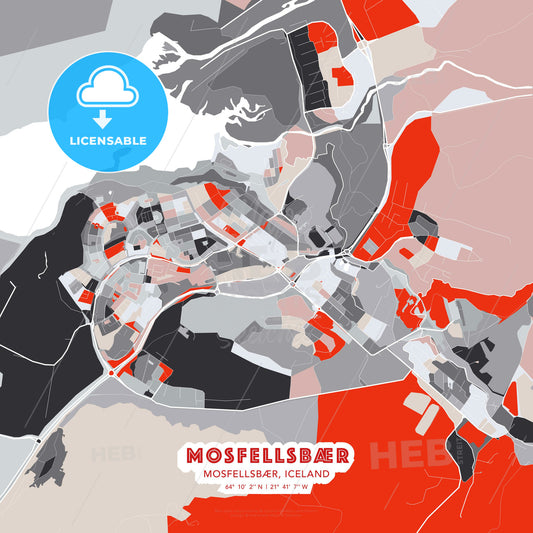 Mosfellsbær, Mosfellsbær, Iceland, modern map - HEBSTREITS Sketches