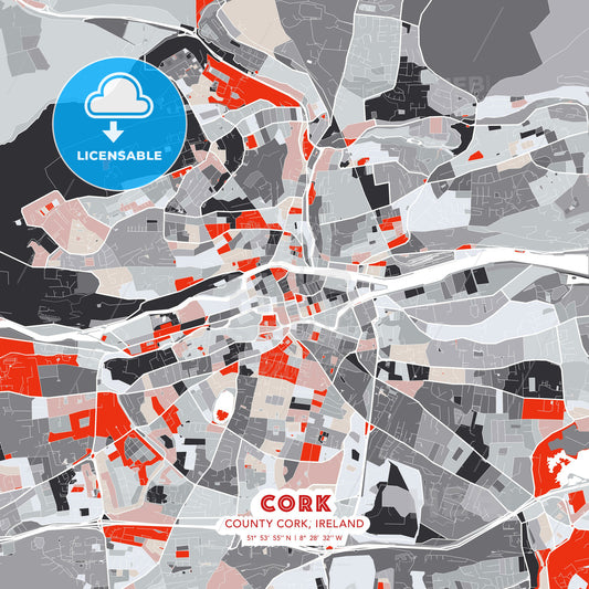 Cork, County Cork, Ireland, modern map - HEBSTREITS Sketches