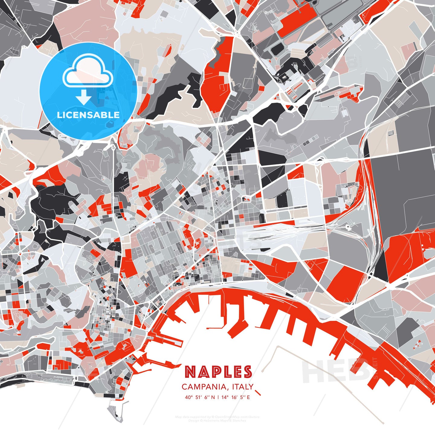 Naples, Campania, Italy, modern map - HEBSTREITS Sketches