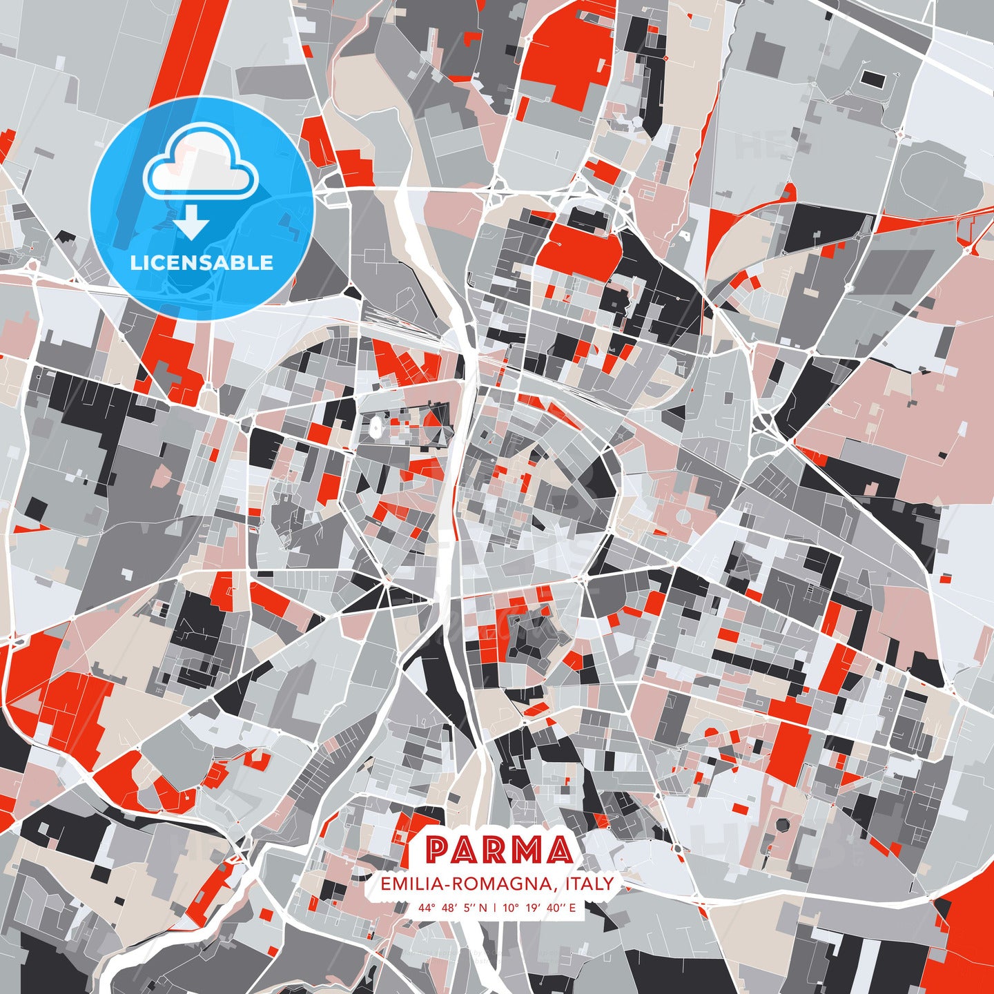 Parma, Emilia-Romagna, Italy, modern map - HEBSTREITS Sketches