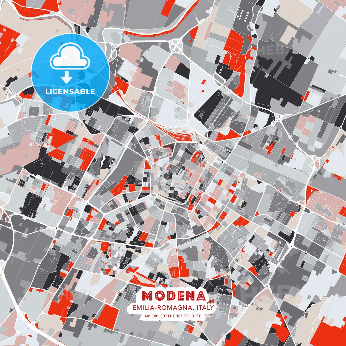Modena, Emilia-Romagna, Italy, modern map - HEBSTREITS Sketches