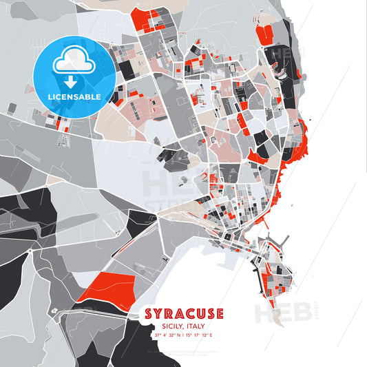 Syracuse, Sicily, Italy, modern map - HEBSTREITS Sketches