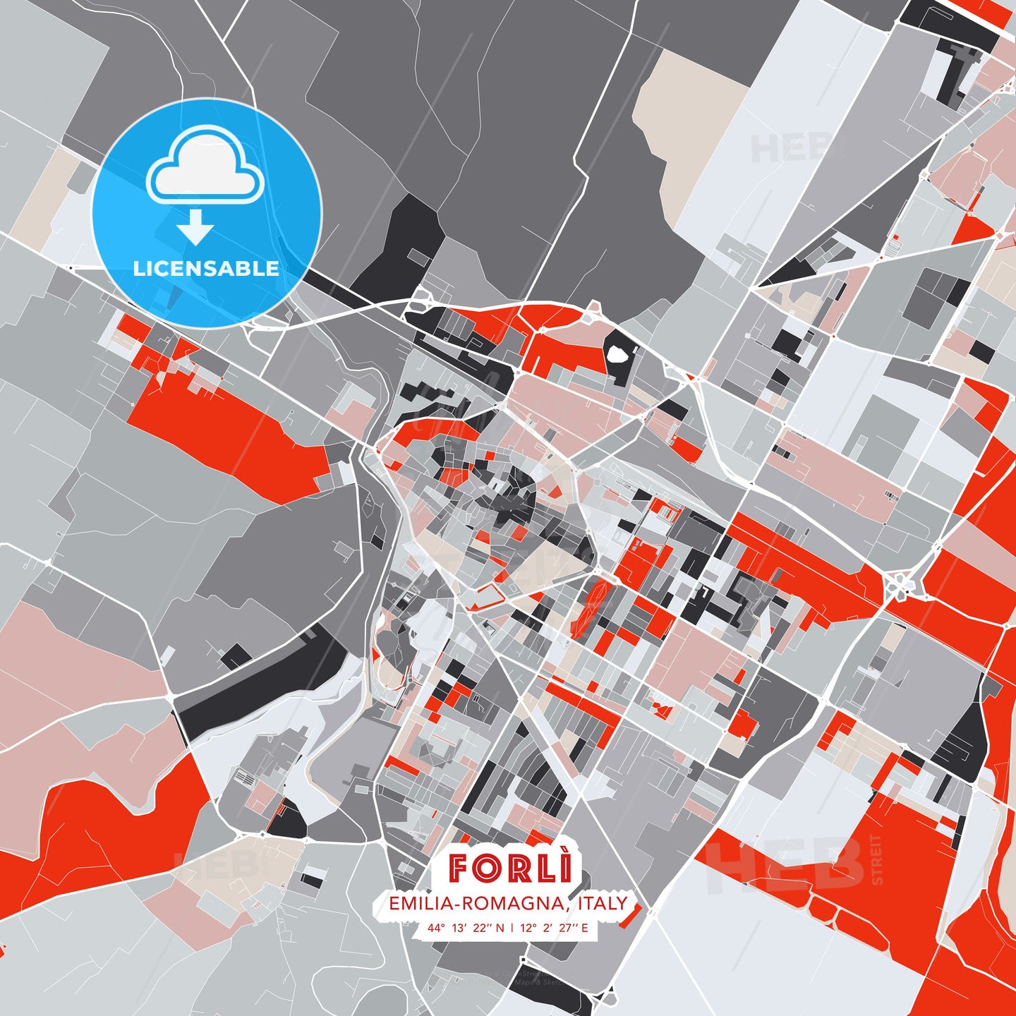 Forlì, Emilia-Romagna, Italy, modern map - HEBSTREITS Sketches