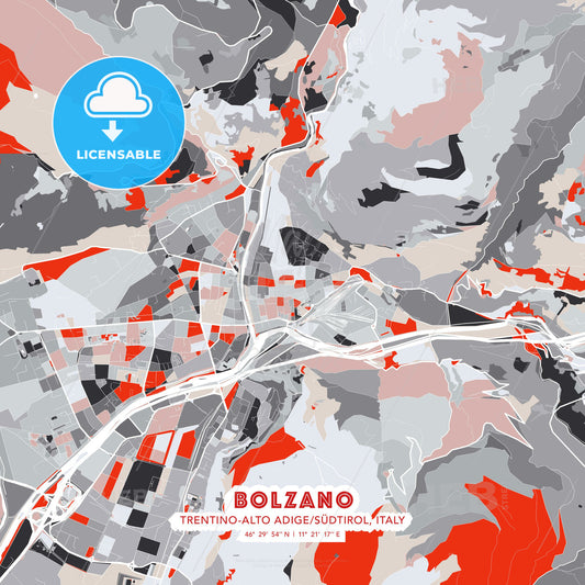 Bolzano, Trentino-Alto Adige/Südtirol, Italy, modern map - HEBSTREITS Sketches