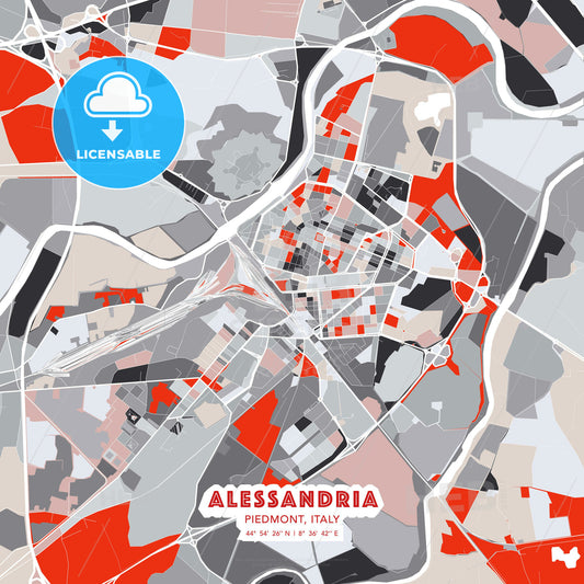 Alessandria, Piedmont, Italy, modern map - HEBSTREITS Sketches