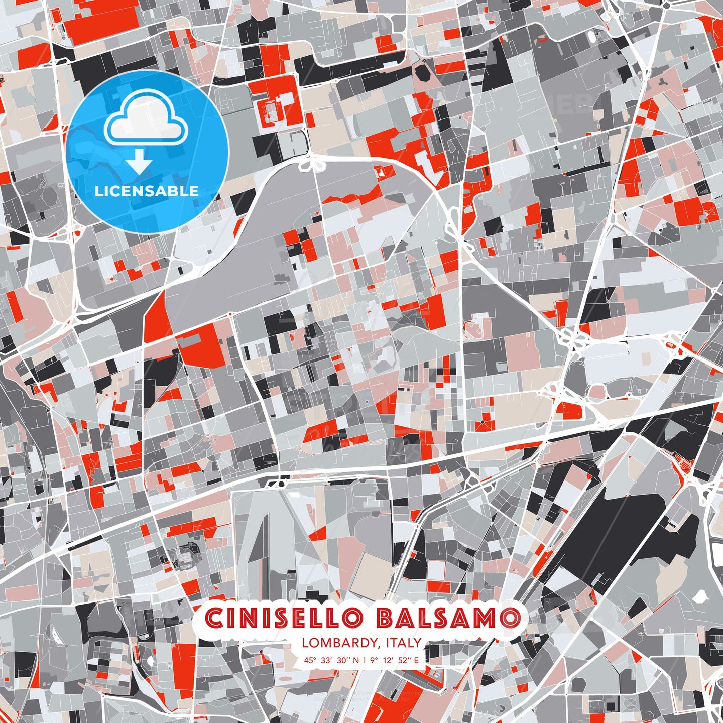 Cinisello Balsamo, Lombardy, Italy, modern map - HEBSTREITS Sketches