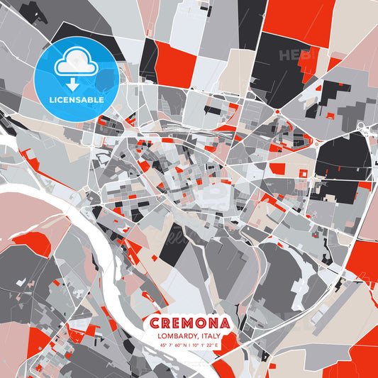 Cremona, Lombardy, Italy, modern map - HEBSTREITS Sketches