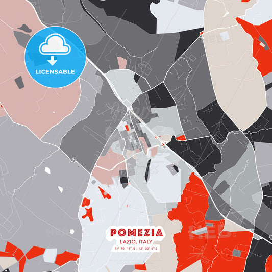 Pomezia, Lazio, Italy, modern map - HEBSTREITS Sketches