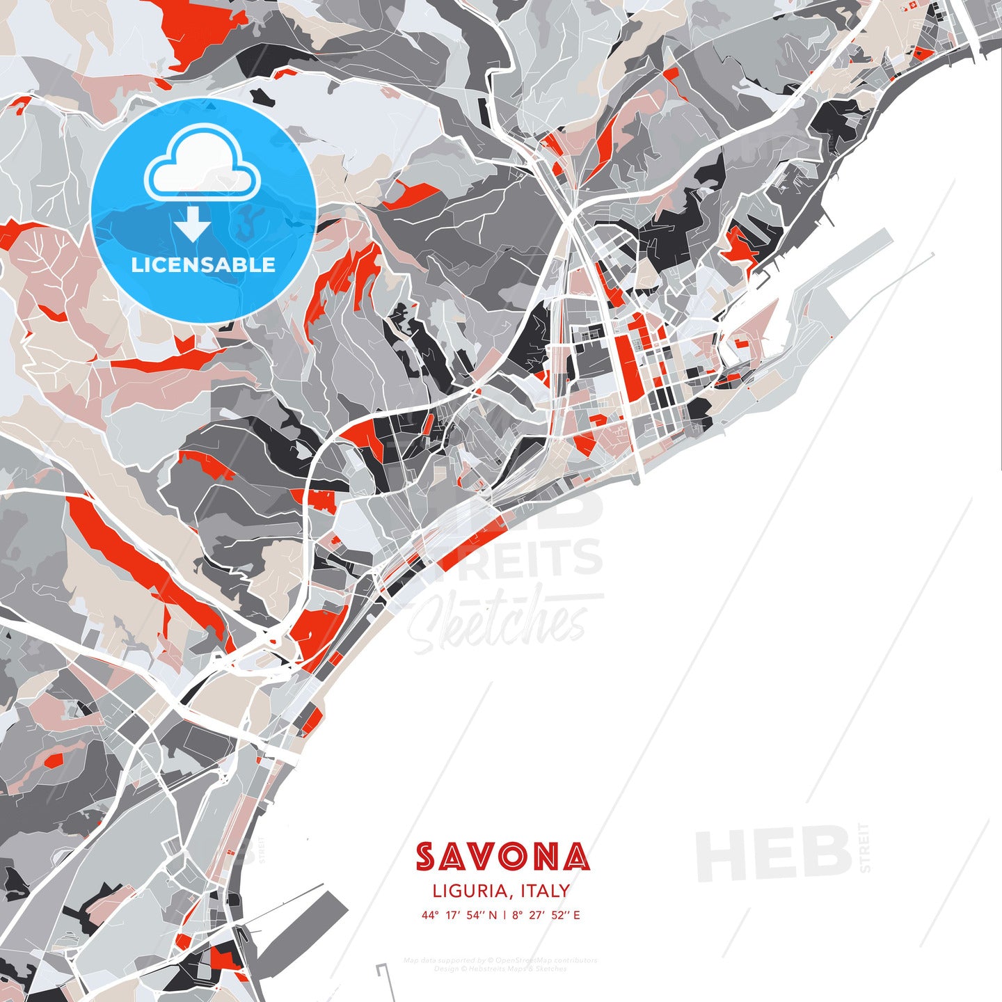 Savona, Liguria, Italy, modern map - HEBSTREITS Sketches