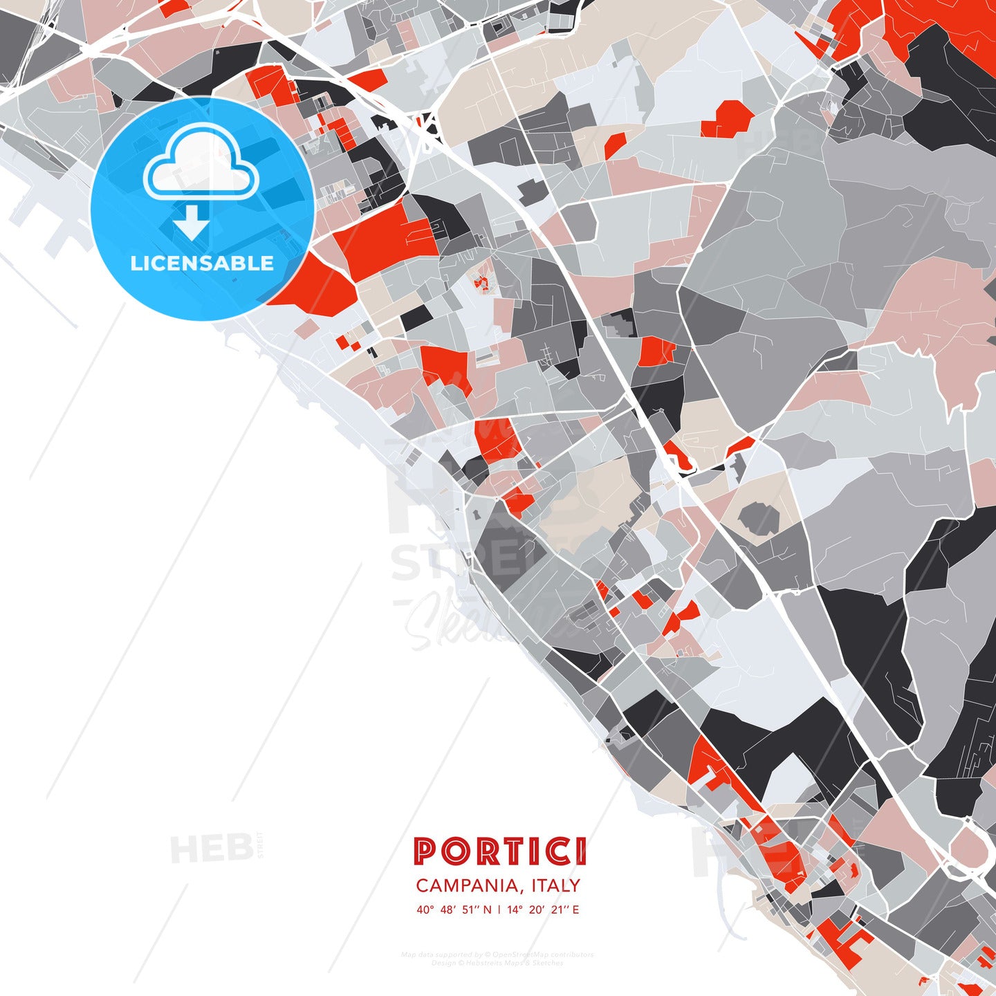 Portici, Campania, Italy, modern map - HEBSTREITS Sketches