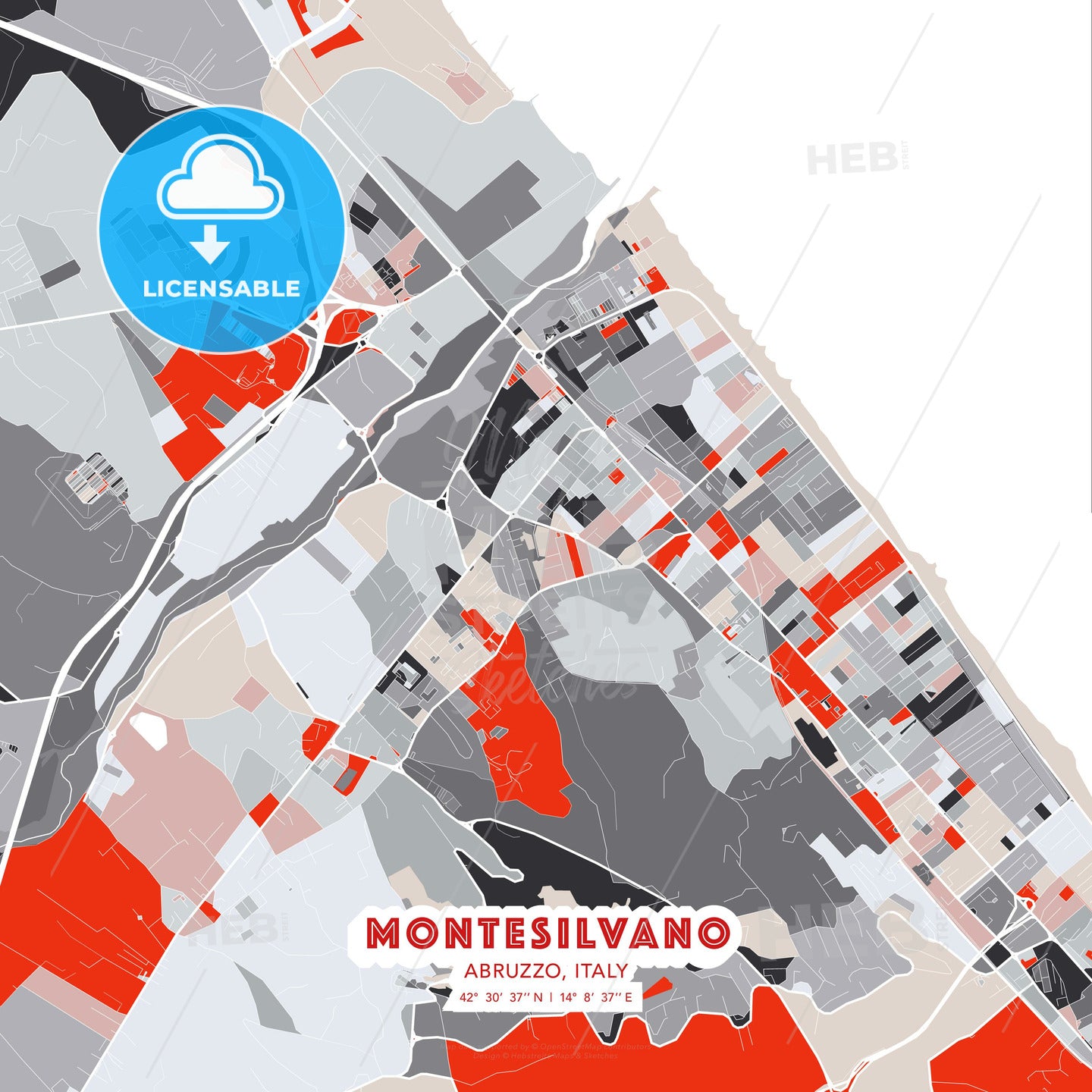 Montesilvano, Abruzzo, Italy, modern map - HEBSTREITS Sketches