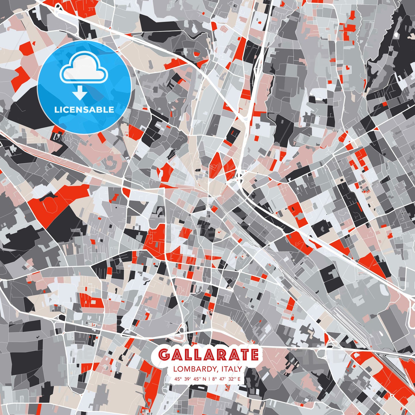 Gallarate, Lombardy, Italy, modern map - HEBSTREITS Sketches