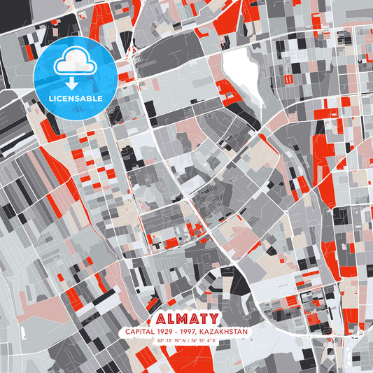Almaty, Capital 1929 - 1997, Kazakhstan, modern map - HEBSTREITS Sketches