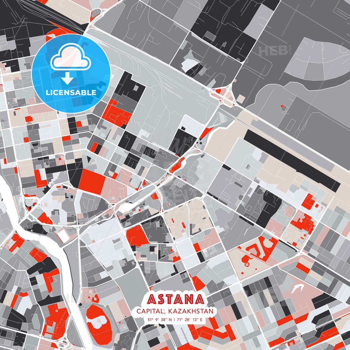 Astana, Capital, Kazakhstan, modern map - HEBSTREITS Sketches