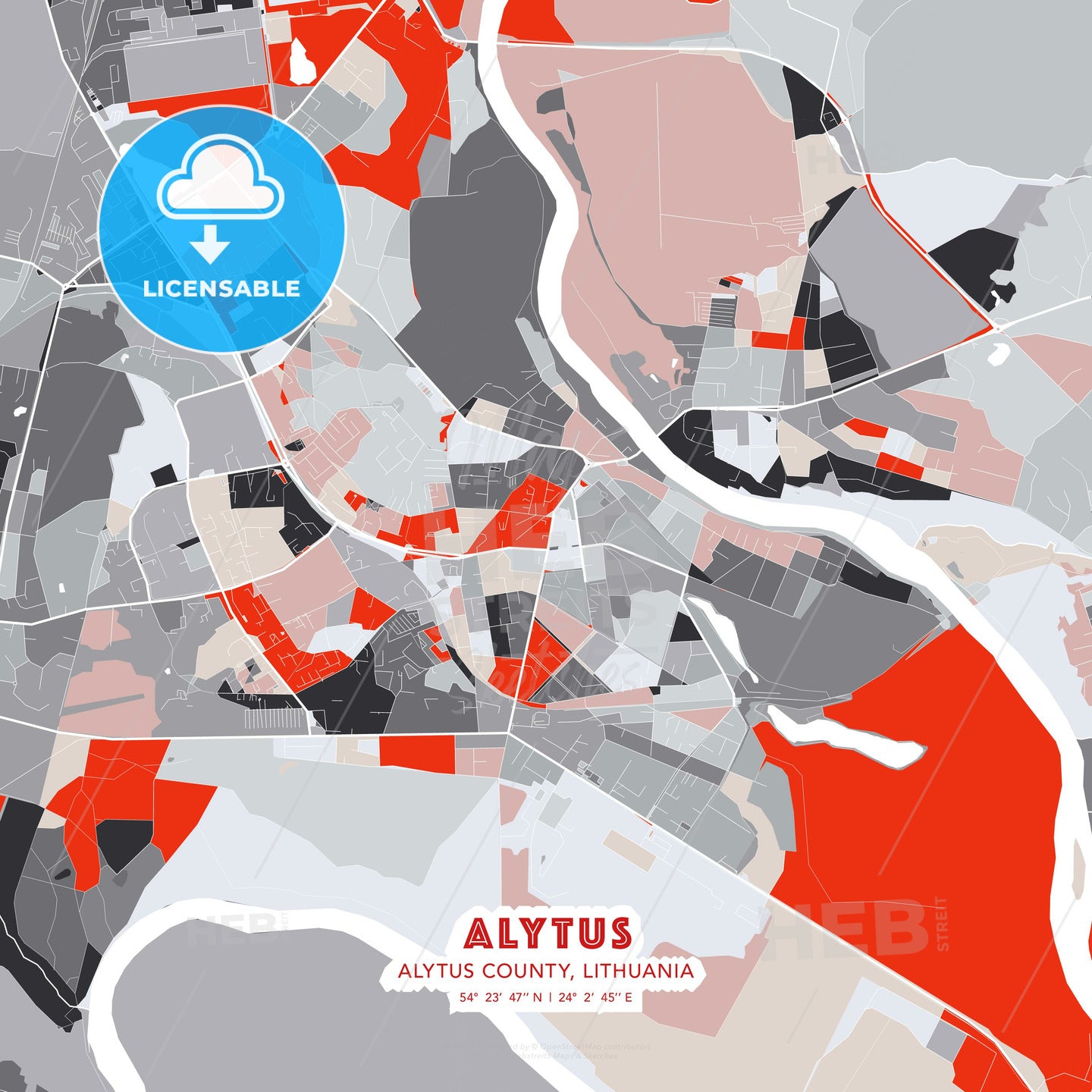 Alytus, Alytus County, Lithuania, modern map - HEBSTREITS Sketches