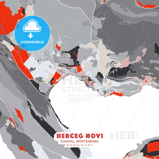 Herceg Novi, Coastal, Montenegro, modern map - HEBSTREITS Sketches