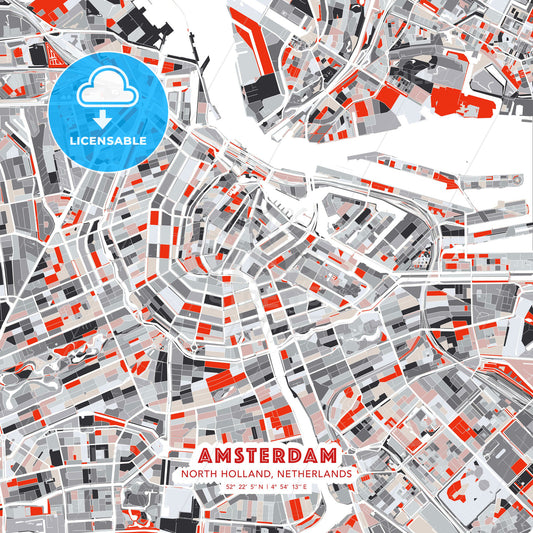 Amsterdam, North Holland, Netherlands, modern map - HEBSTREITS Sketches